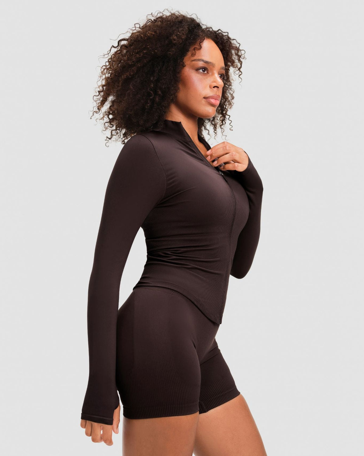 Elevate™ Compression Long Sleeve Jacket | Coffee