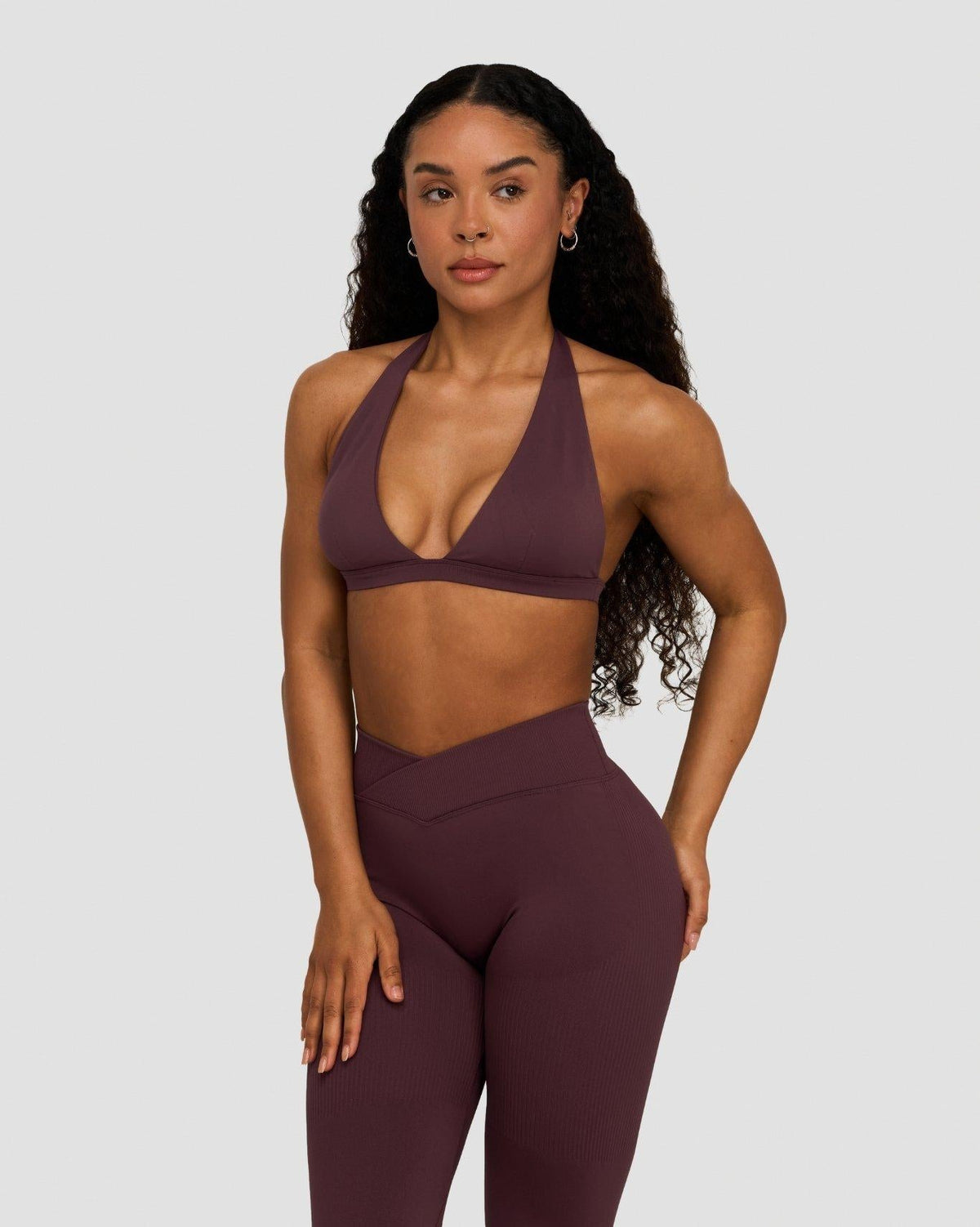 Elevate™ Sculpting Seamless V-Neck Halter Bra | Dark Mauve