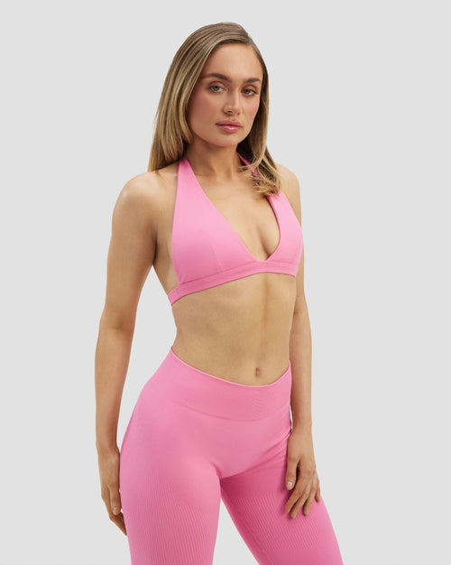 Elevate™ Sculpting Seamless V-Neck Halter Bra | Bubble Pink