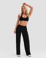 Essence Mid Waist Stripe Wide Leg Pants | Night Black