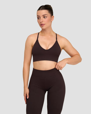Elevate Multiway Sculpt Seamless Bra in Coffee Brown, front view styled with matching leggings