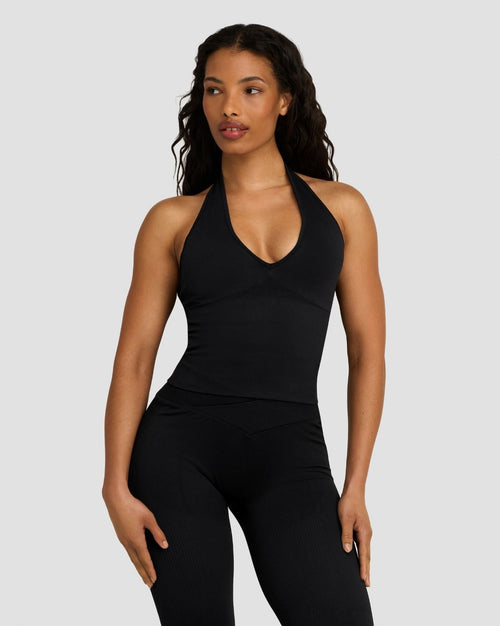 Elevate™ Sculpting Seamless Halterneck Top | Night Black