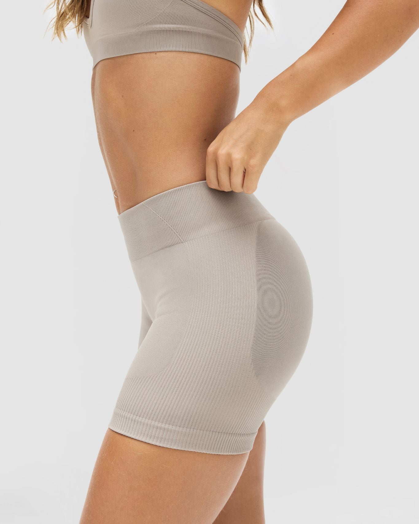 Elevate™ Sculpting Mid Waist Scrunch Shorter Shorts | Latte