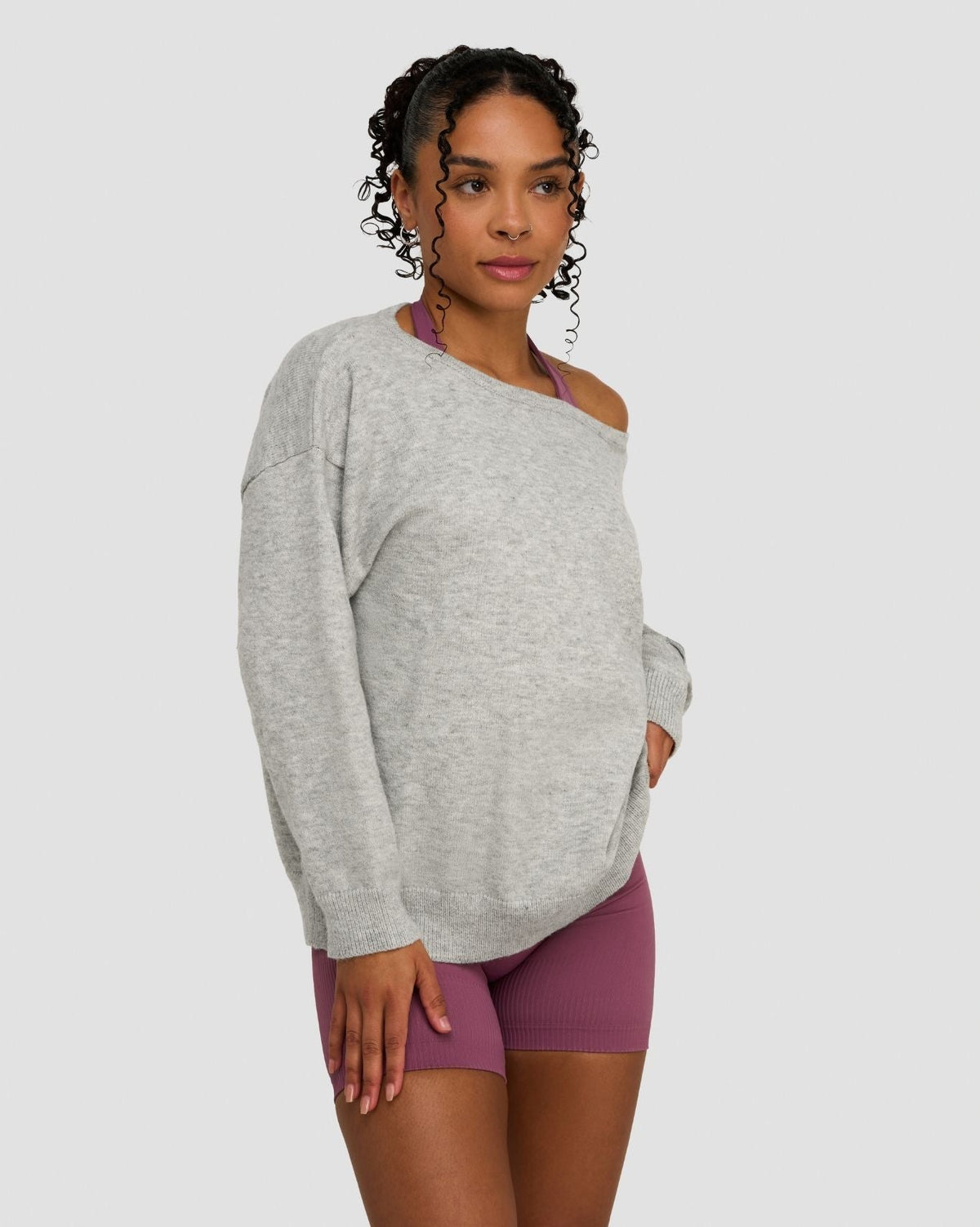 The Essential Collection Off The Shoulder Wool Blend Sweater | Grey Melange