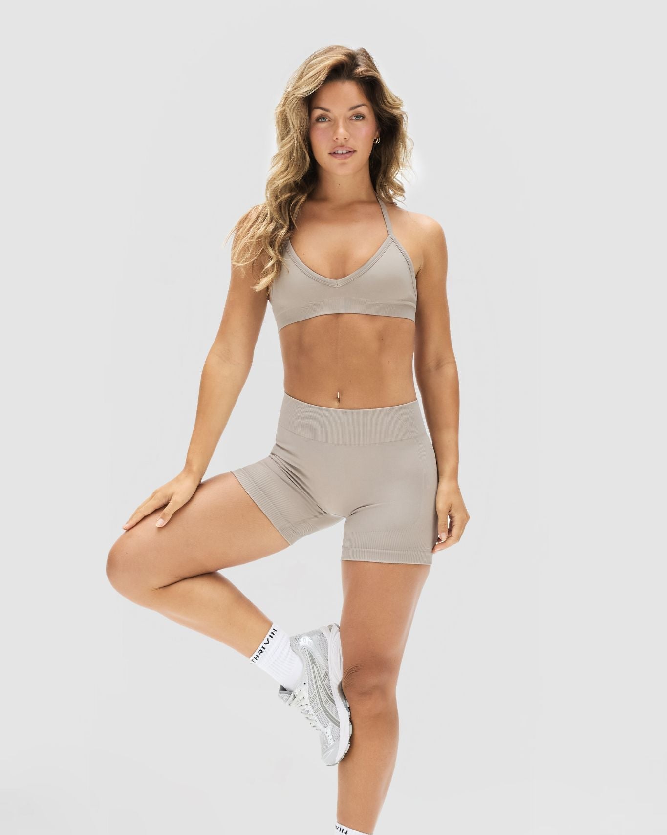 Elevate™ Sculpting Mid Waist Scrunch Shorter Shorts | Latte